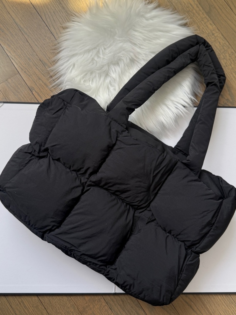 Puffer Tote Bag Large Capacity Soft Padded Yoga Gym Pilates Shopping Bag Black